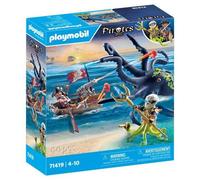 Playmobil 71419 Pirate avec Pieuvre géante, Comprend Deux Personnages, Une Pieuvre géante Qui pulvérise de l'eau, Un Bateau à rames et de Nombreux Accessoires, Univers Pirates, pour Enfants dès 4 Ans