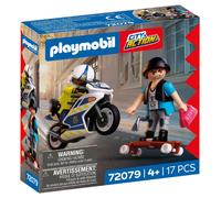 Playmobil Jouet City Action 72079 – Poursuite policière à moto, voleur en longboard, Dès 4 ans