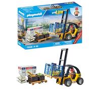 PLAYMOBIL Promo Pack 71528 Chariot élévateur avec matériel - Pour déplacer des charges lourdes - Comprend un transpalette et des palettes avec des colis et des sacs de café- Univers myLife - Dès 4 ans