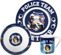 PLAYMOBIL Set de petit déjeuner pour enfants - Police Team Police Set de vaisselle 3 pièces Assiette, bol & tasse en porcelaine