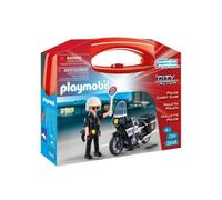 PLAYMOBIL - Valisette Motard de Police - Garçon - 13 éléments - A partir de 4 ans