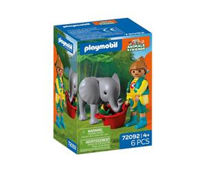 PLAYMOBIL Zoo Elephant Calf and Zookeeper 72092 Coffret animal 6 pièces Multicolore