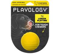 Playology Jouets pour chien | Balle à mâcher double couche durable pour mâcheurs agressifs | Jouet parfumé au poulet moyen - Facile à nettoyer et fabriqué à partir de matériaux non toxiques