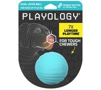 Playology Jouets pour chien | Balle à mâcher double couche durable pour mâcheurs agressifs | Jouet parfumé au beurre d'arachide moyen - Facile à nettoyer et fabriqué à partir de matériaux non toxiques