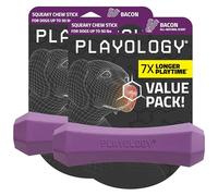 Playology Lot de 2 bâtons à mâcher couineurs pour chiens de taille moyenne pesant jusqu'à 22,7 kg | Jouet à mâcher parfumé au bacon entièrement naturel pour les mâcheurs difficiles | Facile à nettoyer