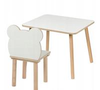 PlayPals Furniture Table et chaise pour enfant de 3 à 7 ans - 60 x 50 x 47 cm - Table et chaise pour enfant en MDF et bois - Design blanc avec finition naturelle - Bords arrondis - Sans danger pour
