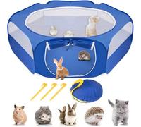 Playppen Petit Animal | Clôture d'exercice pour Animaux de Compagnie Portable et Pliable avec Porte latérale | Breathable & Water - Enceinte de Protection pour Les Chiens/Chats (Blue)