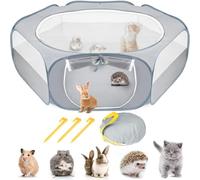 Playppen Petit Animal | Clôture d'exercice pour Animaux de Compagnie Portable et Pliable avec Porte latérale | Breathable & Water - Enceinte de Protection pour Les Chiens/Chats (Gray)
