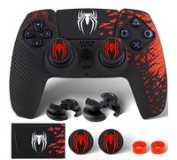 PlayRealm 1 autocollant en silicone et 2 poignées d'extension pour manette PS5 Spider Edition Rouge