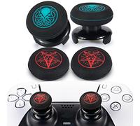 Playrealm Lot de 4 extensions de pouce et caoutchouc texturé 3D pour PS5 Dualsenese & PS4 Manette (Cthulhu Vert+Rouge Démon)
