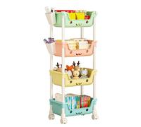 Playroom Organization and Storage, Multi-Tier Rack with Wheels, Children Organizer with Storaging Bins for Nursery, Kids Room, and Playroom, Easy Mobility and Efficient Storage Solution, 31x20.5x98cm
