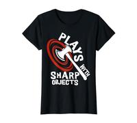 Plays with Sharp Objects Funny Axe Throwing Lover T-Shirt Graphique avec Valeur, Femme, Noir, L