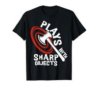 Plays with Sharp Objects Funny Axe Throwing Lover T-Shirt Graphique avec Valeur, Homme, Noir, L