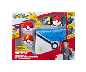 Playset Clip 'N' Go Jazwares Pikachu Bandolier avec 2 Poké Balls et Figurine 5 cm Bleu