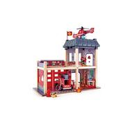 Hape Jouet Caserne de pompier en bois – Camion, Hélicoptère, Pompier, Extincteur, Hache – 3+ ans