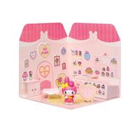 Playset My Melody Tea Room 40+ Stickers et 6 cm Figurine | Autocollants 3D Maison Restaurant | Kawaii Foodcourt Sticker House | Comansi