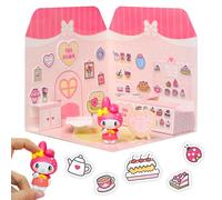 Playset My Melody Tea Room 40+ Stickers et 6 cm Figurine | Autocollants 3D Maison Restaurant | Kawaii Foodcourt Sticker House | Comansi