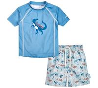 Playshoes Ensemble de Deux pièces Rash Guard pour garçons, Bleu Clair Dino, 134-140