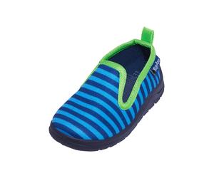 PLAYSHOES Pantoufle 'Ringel' marine / bleu ciel / citron vert, Taille 24,5