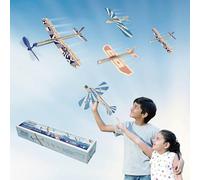 PLAYSTEM Lot de 4 planeurs en bois Balsa et avions à bande élastique - Jouet d'extérieur pour enfants - Avion d'apprentissage STEM - Montage facile, pas besoin de colle