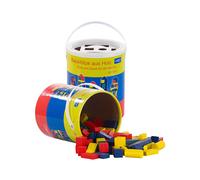 Playtastic 2 seaux de 100 blocs de construction en bois en 4 couleurs et 6 formes