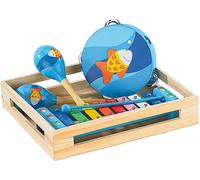 Playtastic Instruments de musique en bois: Xylophone, tambourin et 2 maracas