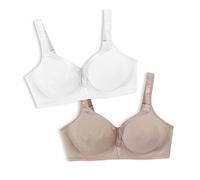 Playtex 18 Hour Silky Soft Smoothing Wireless, Full-Coverage T-Shirt Bra, Single Or 2-Pack Soutien-Gorge, Opaque, Blanc/Nude, 95D (Lot de 2) Femme