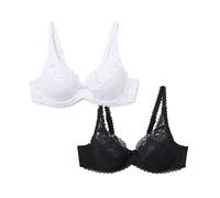 Playtex Flower Elegance Lot de 2 Soutiens-Gorge à Armatures en Dentelle Femme x2, Blanc/Noir, 95D