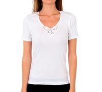 Playtex T-Shirt Col V Manches Courtes 100% Coton Cotton Feminine Femme x1, Blanc, S