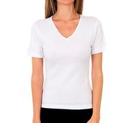 Playtex T-Shirt Femme Col V Thermique 100% Coton Manches Courtes Thermal Natural x1, Blanc, L
