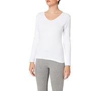 Playtex T-Shirt Femme Col V Thermique 100% Coton Manches Longues Thermal Natural x1, Blanc, M