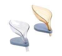 PLAYTHROUGH Lot de 2 porte-savon en forme de feuille auto-drainant avec ventouse (blanc, marron)
