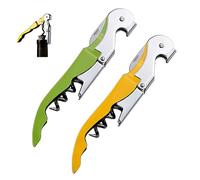 PLAYTHROUGH Lot de 2 tire-bouchons décapsuleurs multifonctionnels, tire-bouchon, tire-bouchon, décapsuleur pliable en acier inoxydable pour bars, restaurants, maison (vert et jaune)