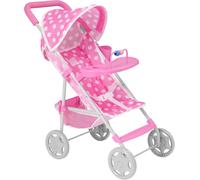 Playtime Poussette Rose À Pois Poussette De Poupée Pour Enfant Avec Plateau De Jeu Amovible Poussette Pliable En Parapluie Jeu De Rôle Pour Enfants À Partir De 3 Ans