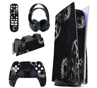 PlayVital Autocollant Manette pour ps5 Protection Accessoires,Sticker Skin pour ps5 Habillages Console Standard & Casque & Station de Charge & Télécommande Média-Engrenages&Rayures