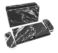 PlayVital Autocollant pour Switch OLED Protection,Sticker Skin pour Nintendo Switch OLED Manette & Console & Joycon & Dock-Marbre Noir Moderne
