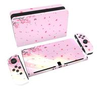 PlayVital Autocollant pour Switch OLED Protection,Sticker Skin pour Nintendo Switch OLED Manette & Console & Joycon & Dock-Fleur Cerisier Rose