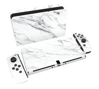 PlayVital Autocollant pour Switch OLED Protection,Sticker Skin pour Nintendo Switch OLED Manette & Console & Joycon & Dock-Marbre Blanc Moderne