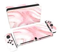 PlayVital Autocollant pour Switch OLED Protection,Sticker Skin pour Nintendo Switch OLED Manette & Console & Joycon & Dock-Marbre d'or Rose