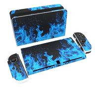 PlayVital Autocollant pour Switch OLED Protection,Sticker Skin pour Nintendo Switch OLED Manette & Console & Joycon & Dock-Flamme Bleue