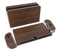 PlayVital Autocollant pour Switch OLED Protection,Sticker Skin pour Nintendo Switch OLED Manette & Console & Joycon & Dock-Grain de Bois