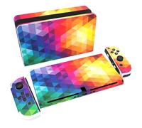 PlayVital Autocollant pour Switch OLED Protection,Sticker Skin pour Nintendo Switch OLED Manette & Console & Joycon & Dock-Triangle Coloré