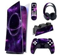 playvital Autocollant Protection pour ps5 Manette,Sticker Skin Habillages pour ps5 Digital Console & Station de Charge & Casque & Télécommande Média-Violet Planète