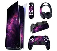 PlayVital Autocollant Protection pour ps5 Manette,Sticker Skin Habillages pour ps5 Digital Console & Station de Charge & Casque & Télécommande Média-Violette Nébuleuse