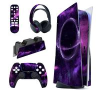 playvital Autocollant Protection pour ps5 Manette,Sticker Skin pour ps5 Habillages Console Standard & Télécommande & Station de Charge & Casque-Violet Planète