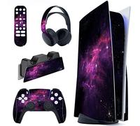 playvital Autocollant Protection pour ps5 Manette,Sticker Skin pour ps5 Habillages Console Standard & Télécommande & Station de Charge & Casque-Violette Nébuleuse