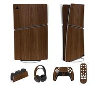 playvital Autocollant Protection pour ps5 Slim Console Accessoires,Sticker Skin pour ps5 Manette & Télécommande & Casque & Station de Charge,Digital Edition-Grain de Bois