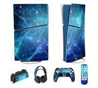 playvital Autocollant Protection pour ps5 Slim Console Accessoires,Sticker Skin pour ps5 Manette & Télécommande & Casque & Station de Charge,Digital Edition-Bleue Nébuleuse