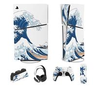 playvital Autocollant Protection pour ps5 Slim Console Accessoires,Sticker Skin pour ps5 Manette & Télécommande & Casque & Station de Charge,Digital Edition-Grande Vague Kanagawa