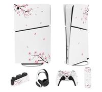 playvital Autocollant Protection pour ps5 Slim Console Accessoires,Sticker Skin pour ps5 Manette & Télécommande & Casque & Station de Charge,Digital Edition-Fleurs de Cerisier Tombe